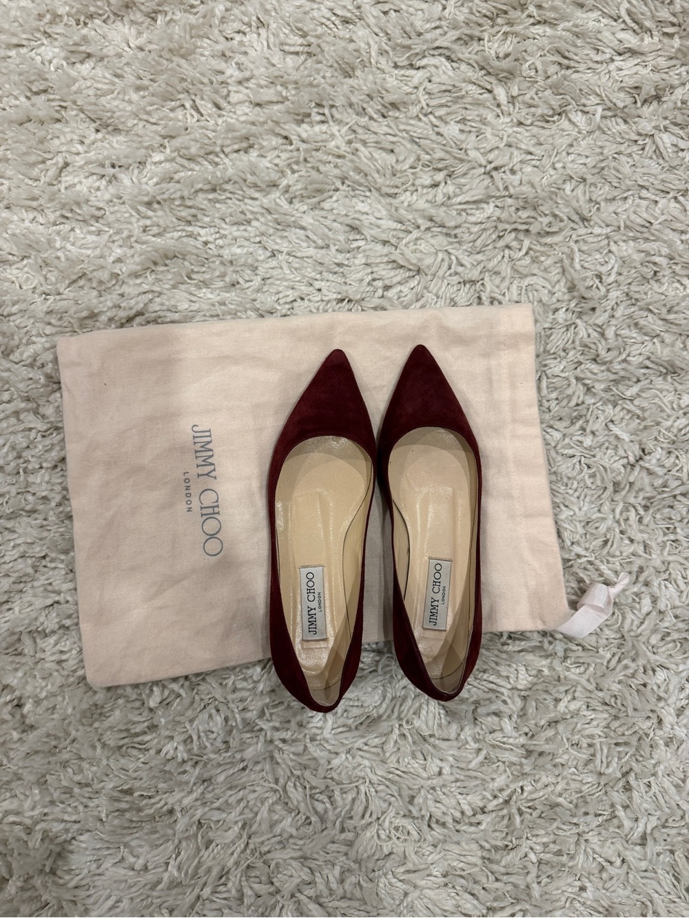 Jimmy Choo Womens Burgundy Suede Pointed-Toe Flats (EU 36.5) excellent condition